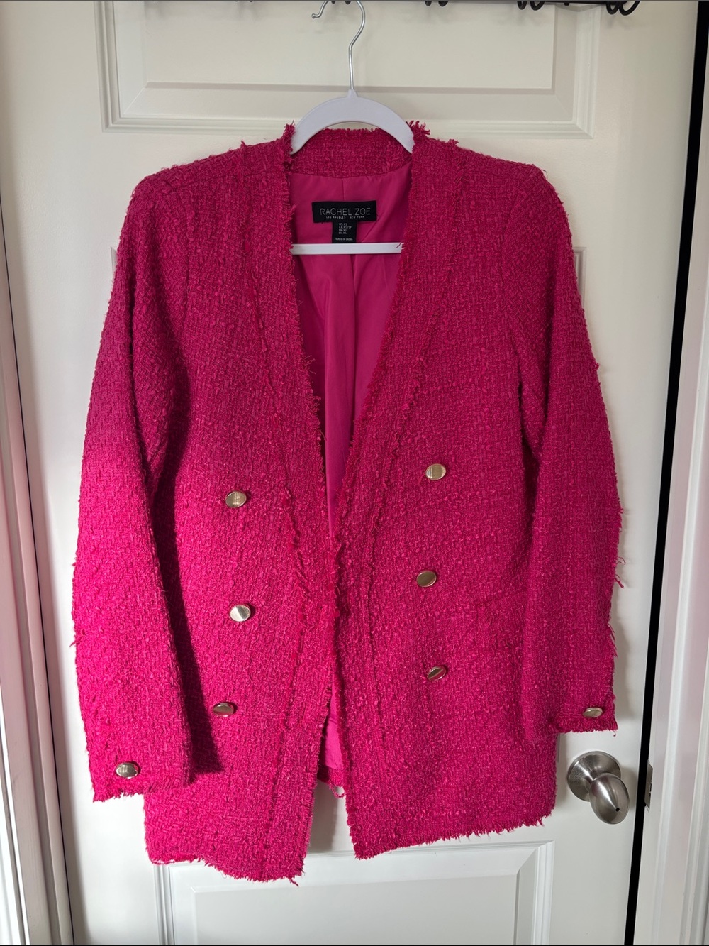 Rachel Zoe Bright Hot Pink Bouclé Double-Breasted Blazer